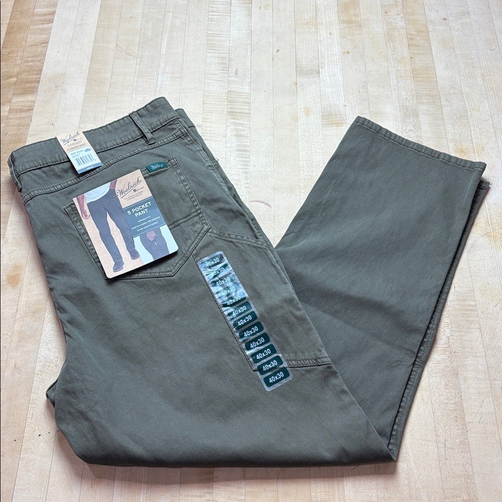 NWT Woolrich Pants Men's 40x30 Dark Green Straight Fit Stretch 5 Pocket Utility